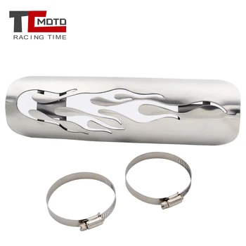 

Universal Flame Plated Motorcycle Modified Curved Exhaust Muffler Pipe Heat Shield Cover Guard for Honda Harley Black/Chrome