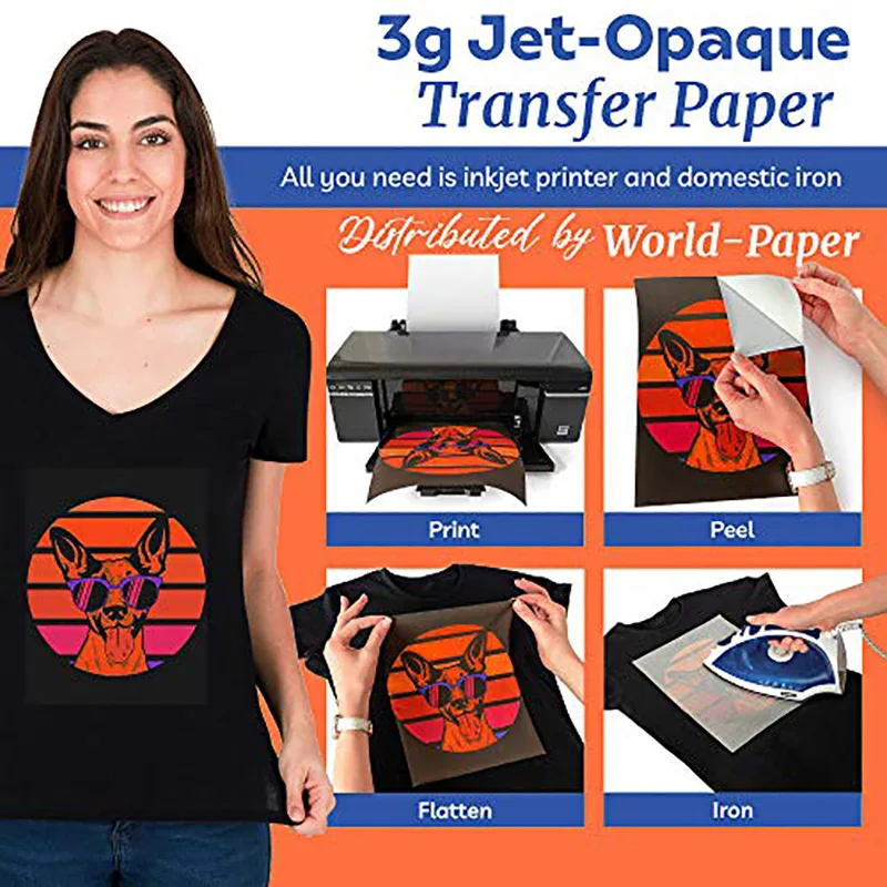 Neenah 3G Jet Opaque Inkjet Heat Transfer Paper Sheets for Dark Fabric