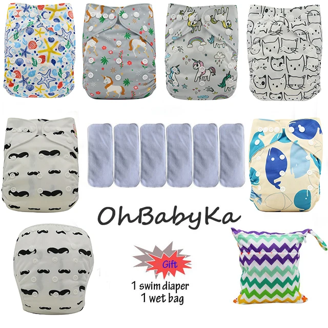 Ohbabyka карман пеленки стирать многоразовые Подгузники пеленки для малыша водонепроницаемый подгузник крышка 6 шт+ 6 шт микрофибры вставки - Цвет: 88