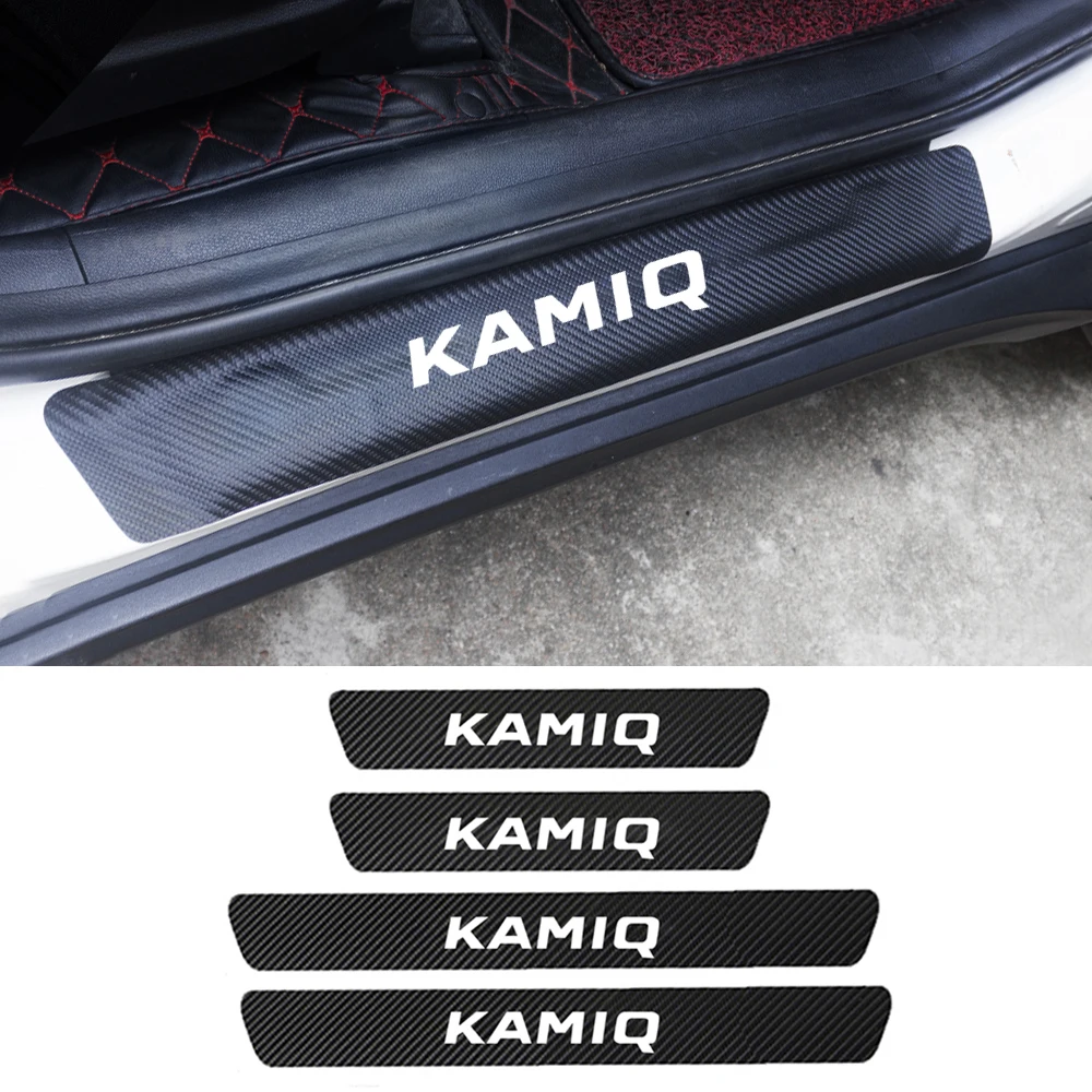 

4PCS Car Stickers Sill Scuff Anti Scratch Carbon Fiber Protector Auto Door Stickers Decal Paster For Skoda Kamiq Car Accessories