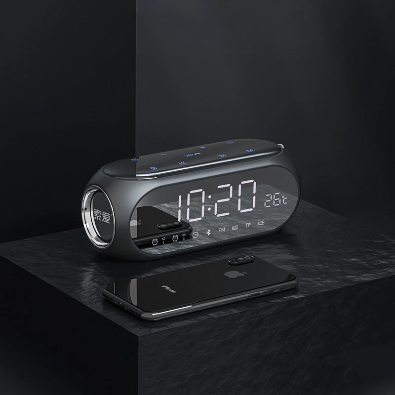 Wireless Bluetooth Speaker 10W Portable Small LED Display FM Radio Alarm Clock Home Stereo Loudspea