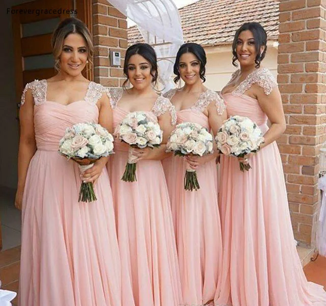 Elegant Pink Bridesmaid Dresses Long Chiffon Gown Tan Country Style Beach Maid Of Honor Party Gowns Wedding Formal Wear BA2639  95 (2)