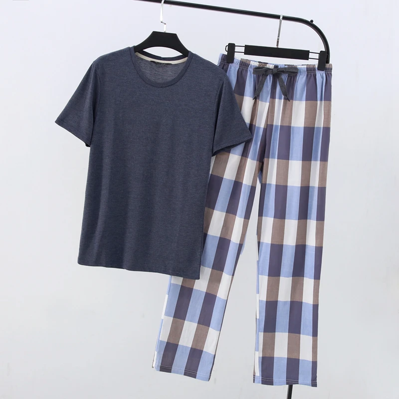 Новые летние уютные хлопковые Пижамные комплекты Мужская, с коротким рукавом брюки пижамы Мужская Повседневная Пижама