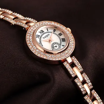 

New Fashion Crystal Rhinestones Ladies Bracelet Watch Luxury Stainless Steel Strap Quartz Ladies Simple Watch Relogio Feminino