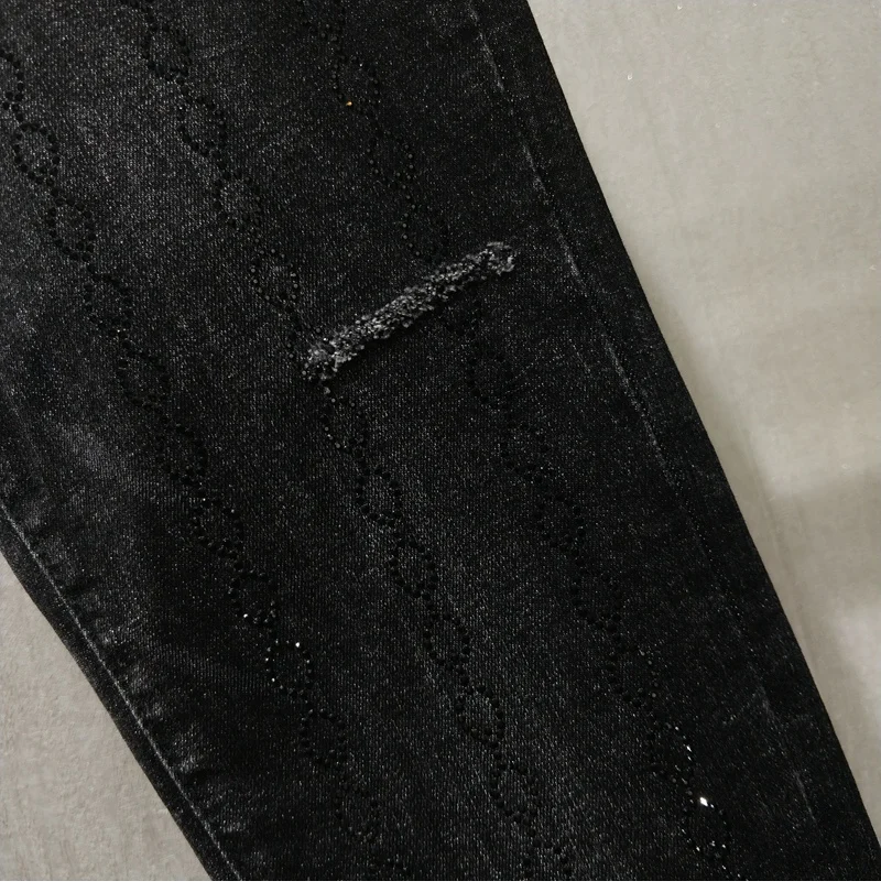 Черные джинсы женские в европейском стиле тяжелая промышленность Стразы Высокая талия карандаш брюки осень новые тонкие облегающие джинсы-стрейч женские