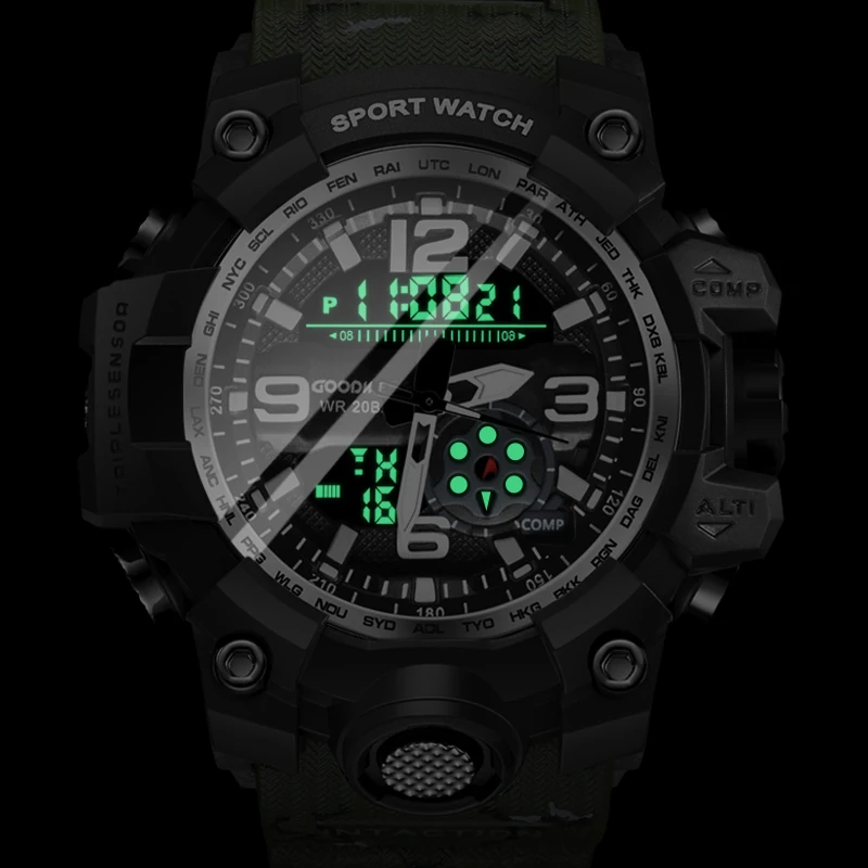  GOODWEEK Men Sports Watches Waterproof Army Military Watches Digital Dual Display Watches G Style S