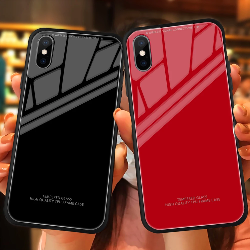 Модный жесткий стеклянный чехол для телефона для iPhone XR XS X XS Max однотонный Гладкий роскошный защитный чехол Funda для iPhone 6 6S 7 8 Plus