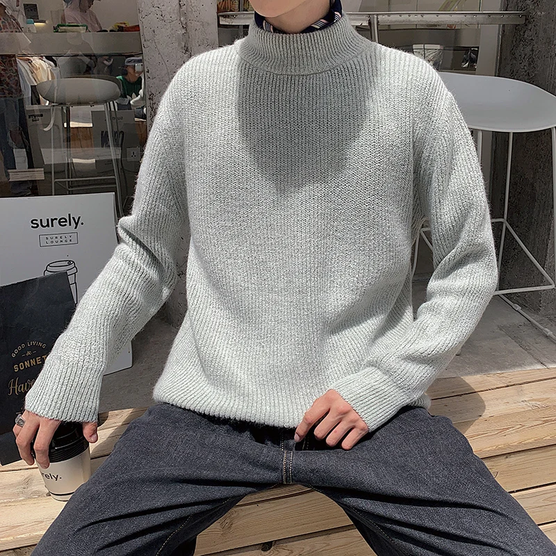Winter New Sweater Men's Warm Fashion Solid Color Casual O-neck Sweater Pullover Street Loose Long-sleeved Sweater Male Clothes