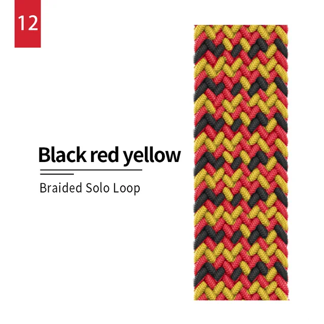 Braided Solo Loop strap for Apple watch band 44mm 40mm Elastic Wristband Bracelet on iwatch Se Series 7 6543 42mm 38mm 41mm 45mm 12 Black red yellow