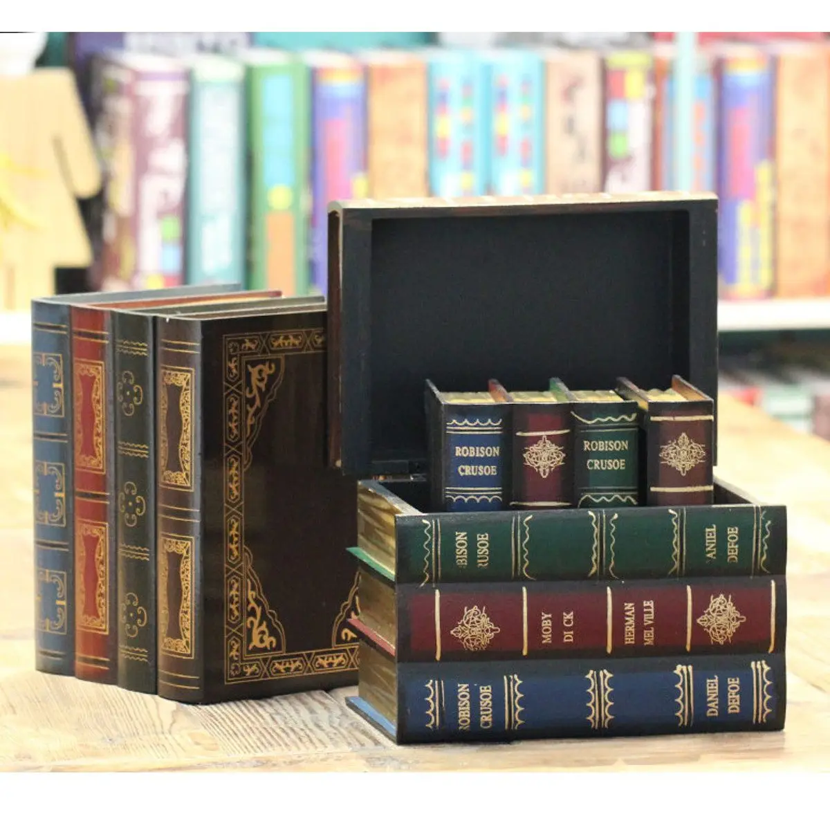 Skup Książki półka wystrój w stylu Vintage tajne pudełko do przechowywania drewniane kosmetyczne biżuteria Case dekoracyjne fałszywe książki Retro organizator skrzynki biuro w domu