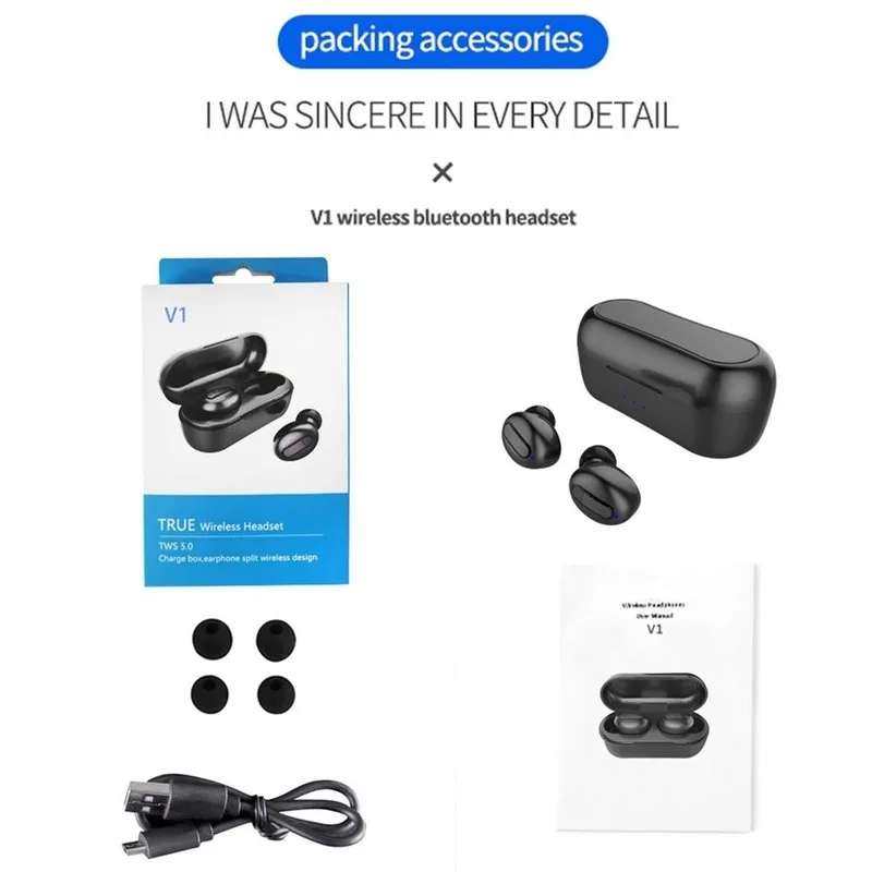 TWS 5 0 Wireless Bluetooth Headset Binaural Sports Running Mini Earplugs Can Support IOS and Android Support Multiple Playback