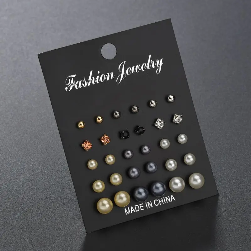 

15 Pairs Assorted Simulated Pearl Crystal Stud Earring Set Women Fashion Jewelry Y4QB
