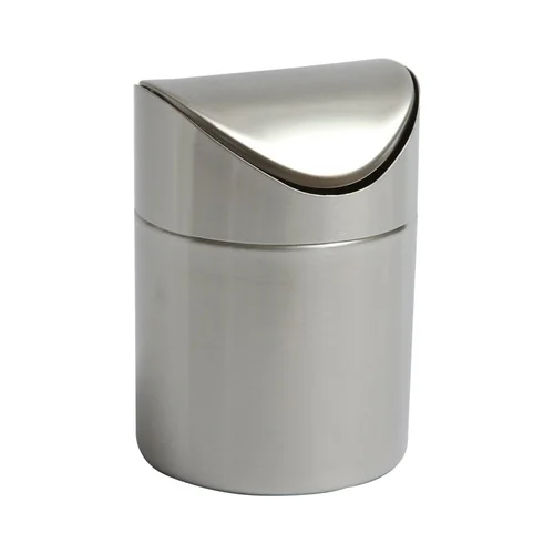 silver 1.5L Мини нержавеющая сталь встряхивание крышка мусорное ведро бытовой кофе Настольная пепельница туалетный столик настольная бумага ведро ZP5151153 - Цвет: silver