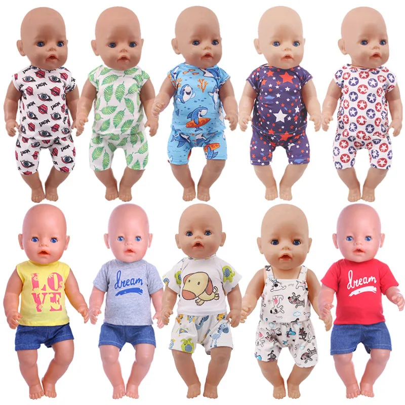 Кукольная одежда 2 шт./компл. с коротким рукавом + брюки костюмы для 18 дюймов