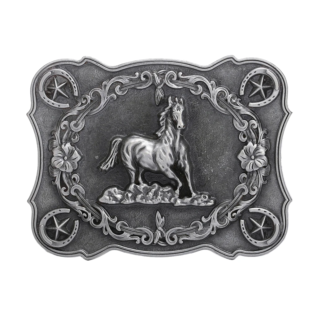 Men's Classic Retro Style Carved Horse Cowboy Western Belt Buckle Accessory Rectangle 3D Buckle Cool Man Gift