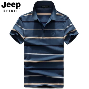 

JEEP SPIRIT Summer Striped Polo Shirt Men Casual Short Sleeve Turn Down Collar Mens Polo Shirt M-XXXL Polos Para Hombre