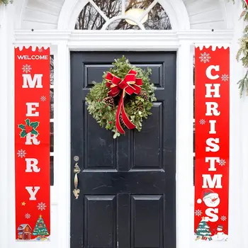 

metable Merry Christmas Porch Sign Banner Bright Red Xmas Decor for Home Yard Door Hanging Fireplace Wall Indoor Decoration