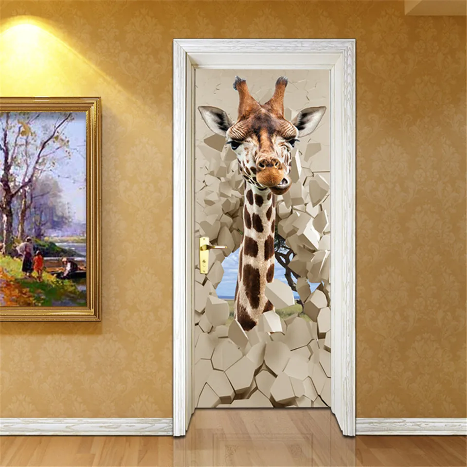 Пользовательские размеры деревянные двери наклейки для гостиной спальни пейзаж ПВХ самоклеющиеся обои водонепроницаемый ремонт настенные наклейки
