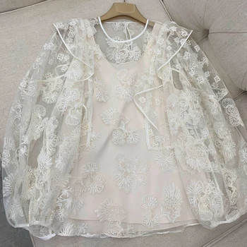 

Elegant White Blouses Women Runway Transparent Shirt 2020 Long Sleeve Brand Blouse Tops Casual