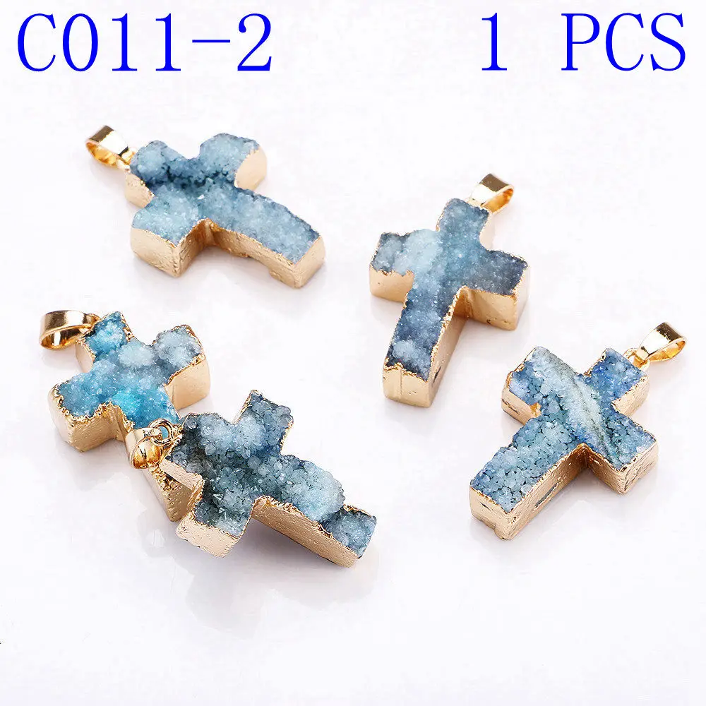 C011-2 1PCS Yumten с хрустальным крестом, очаровательный счастливый драгоценный кулон модная подвеска в виде звезды полудрагоценные каменные Аксессуары натуральные ювелирные изделия для женщин Колье с подвеской из натурального - Окраска металла: C011-2 1PCS