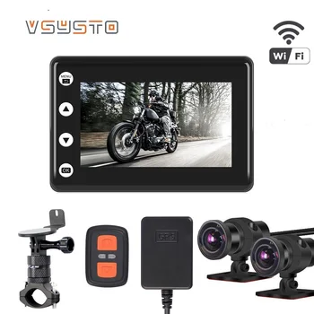 VSYSTO-Cámara de salpicadero DVR Dual 170 P, 1080 grados, Bluetooth, grabadora de vídeo impermeable para moto con soporte de manillar