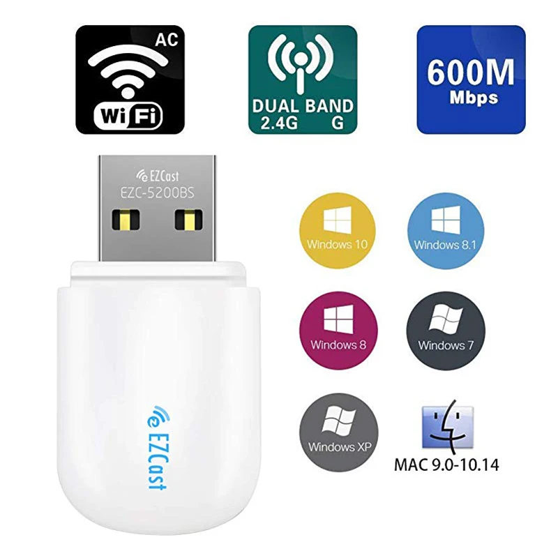Беспроводной USB 2,0 WI-FI адаптер 5G/2,5G Bluetooth 4,2 Dual Band AC 600 Мбит/с Поддержка для Windows XP/7/8/10, Mac OS 10,6-10,14