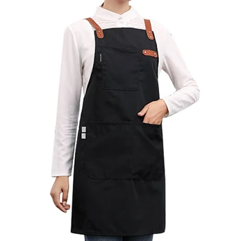 

Black Barber Adjustable Leather Cooking Kitchen Apron for Women Men Chef Waiter Cafe Shop BBQ Hairdresser Aprons Bib Smock