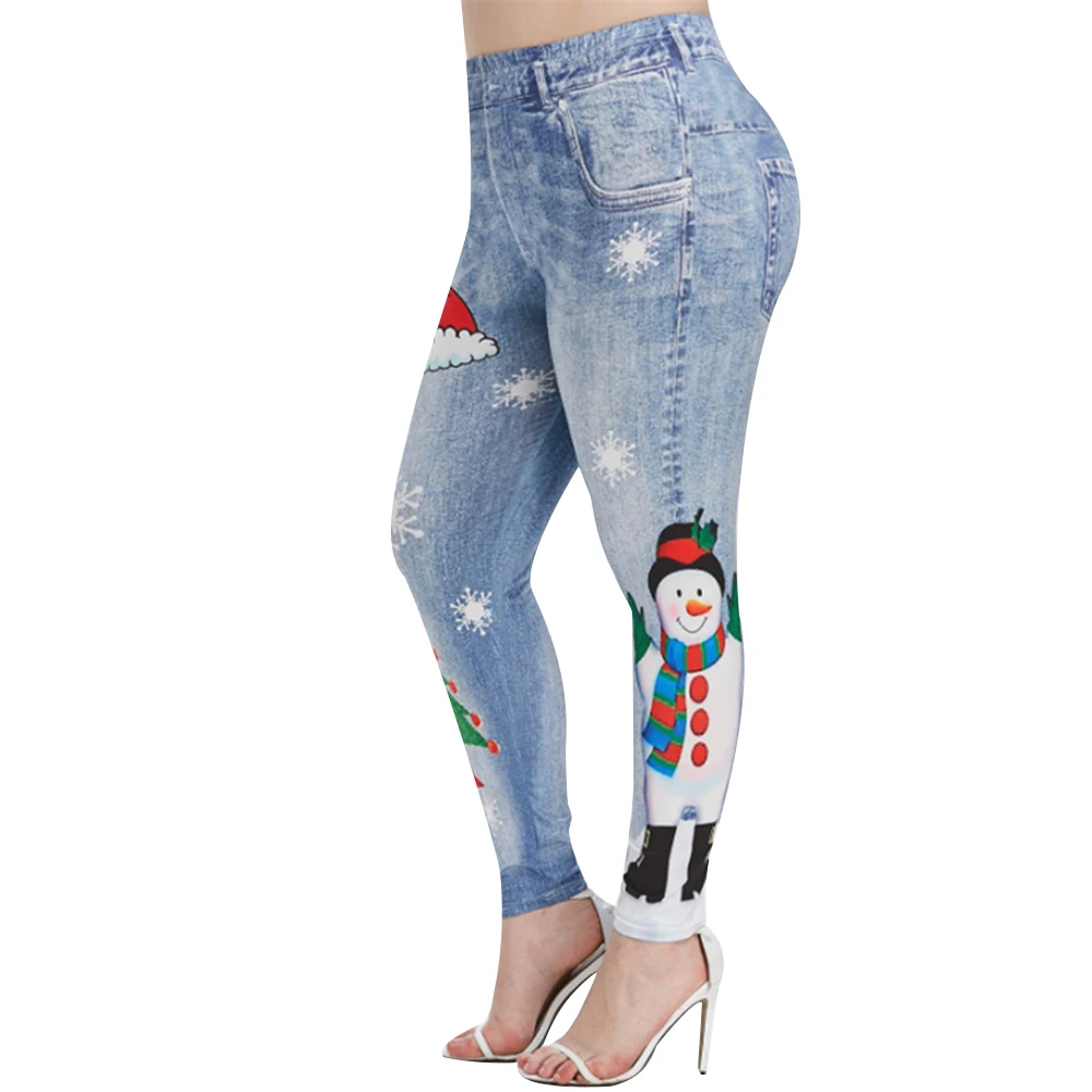 

5XL Christmas Plus Size Leggings Mujer Snowman Printed Leggins Winter Mid Waist Workout Jeggings Xmas Streetwear Leggins D30
