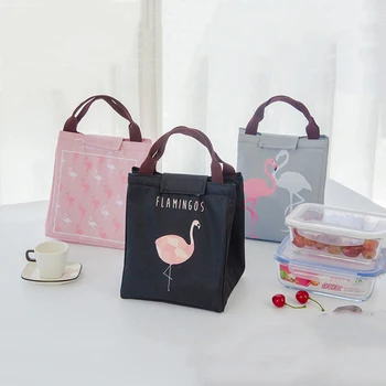 

Portable Lunch Bag For Women Flamingo Handle Thermal Insulated Box Picnic Tote Cooler Bag Pouch Milk Bottle Insulation Lunch Bag