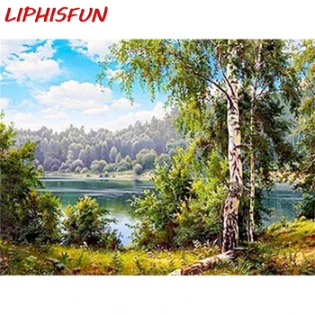 

LIPHISFUN Full Drill Diamond Painting Nature Landscape Lake Resin Square/round Handmade Embroidery Cross Stitch Home Decor