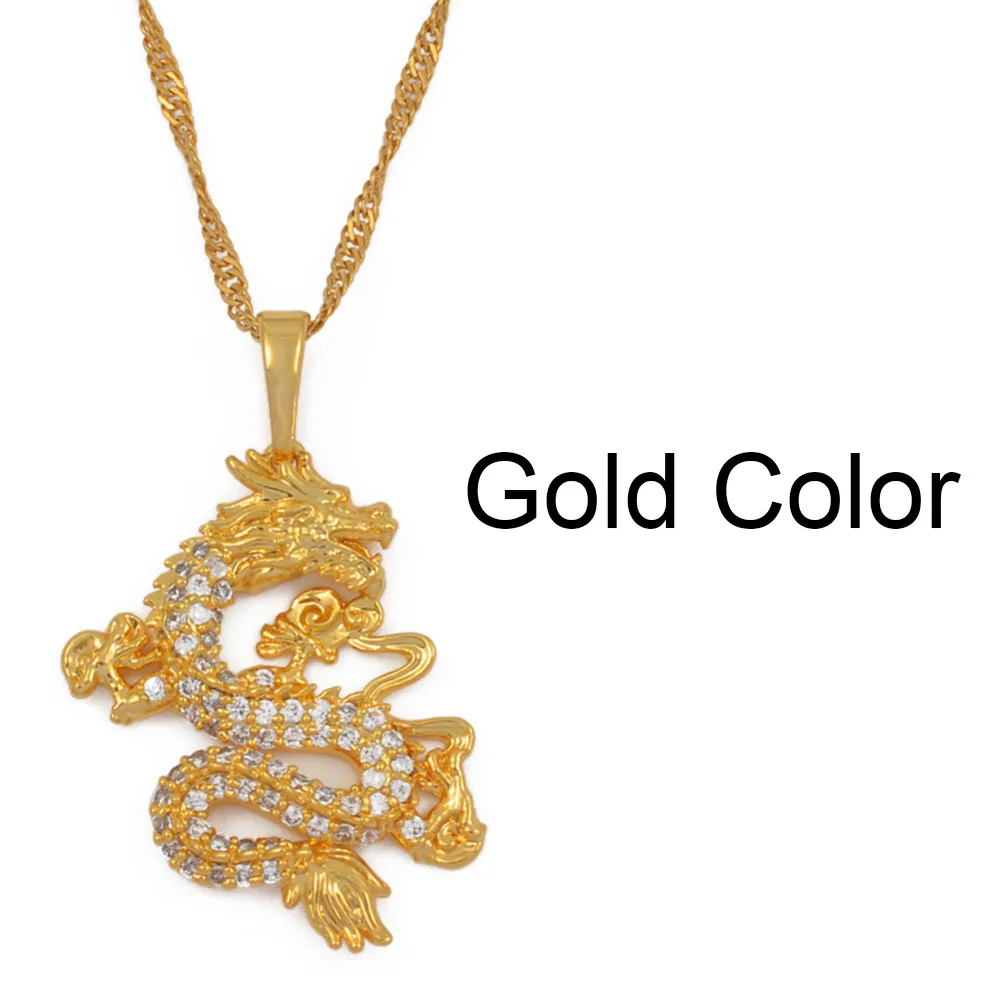 Gold Color Anniyo CZ Дракон кулон ожерелья для женщин и мужчин Золотой цвет ювелирные изделия кубического циркония талисман Орна мужчин ts счастливый символ подарки#064004 - Окраска металла: Gold Color