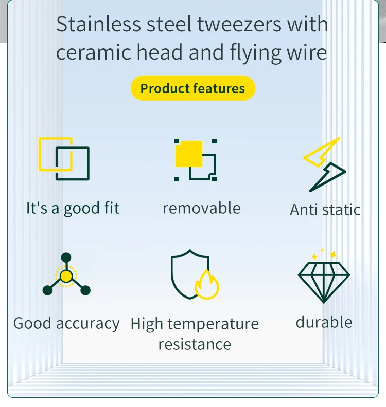 Description Picture 5 of itemLUXIANZI 1pc Stainless Steel Tweezers Ceramic Tip Industrial Precision Fly Line Tweezers for Mobile phone Electronic Repair Tool