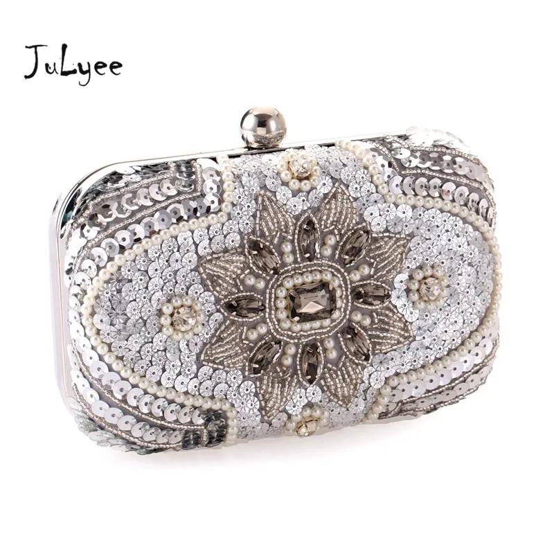 Julyee Роскошные хрустальные жемчужные Minaudiere вечерние клатчи женские Свадебная вечерняя сумочка элегантная сумка кошелек Bolsas Feminina