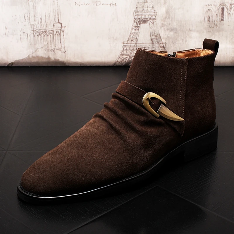 

Stephoes Men Fashion Casual Ankle Boots Spring Autumn Mental Buckle New Arrival Chelsea Boots Male Suede Leather Botas Hombre