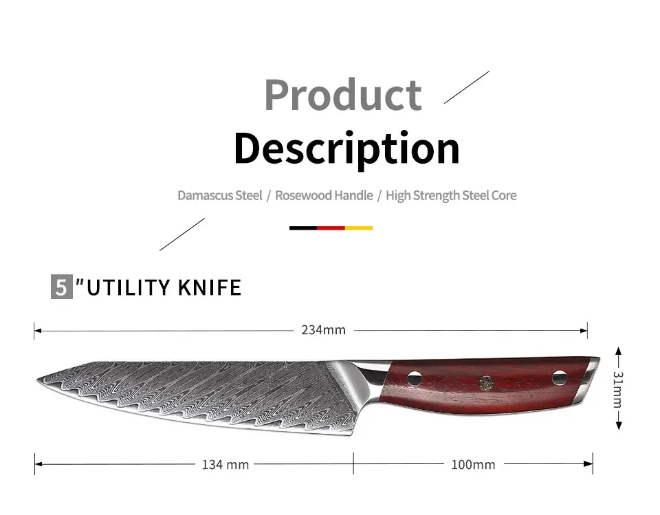 YARENH 67 слоев дамасской стали кухонный нож Япония 5 дюймов Универсальный нож шеф-повара высокое качество профессиональные ножи шеф-повара Палисандр Ручка