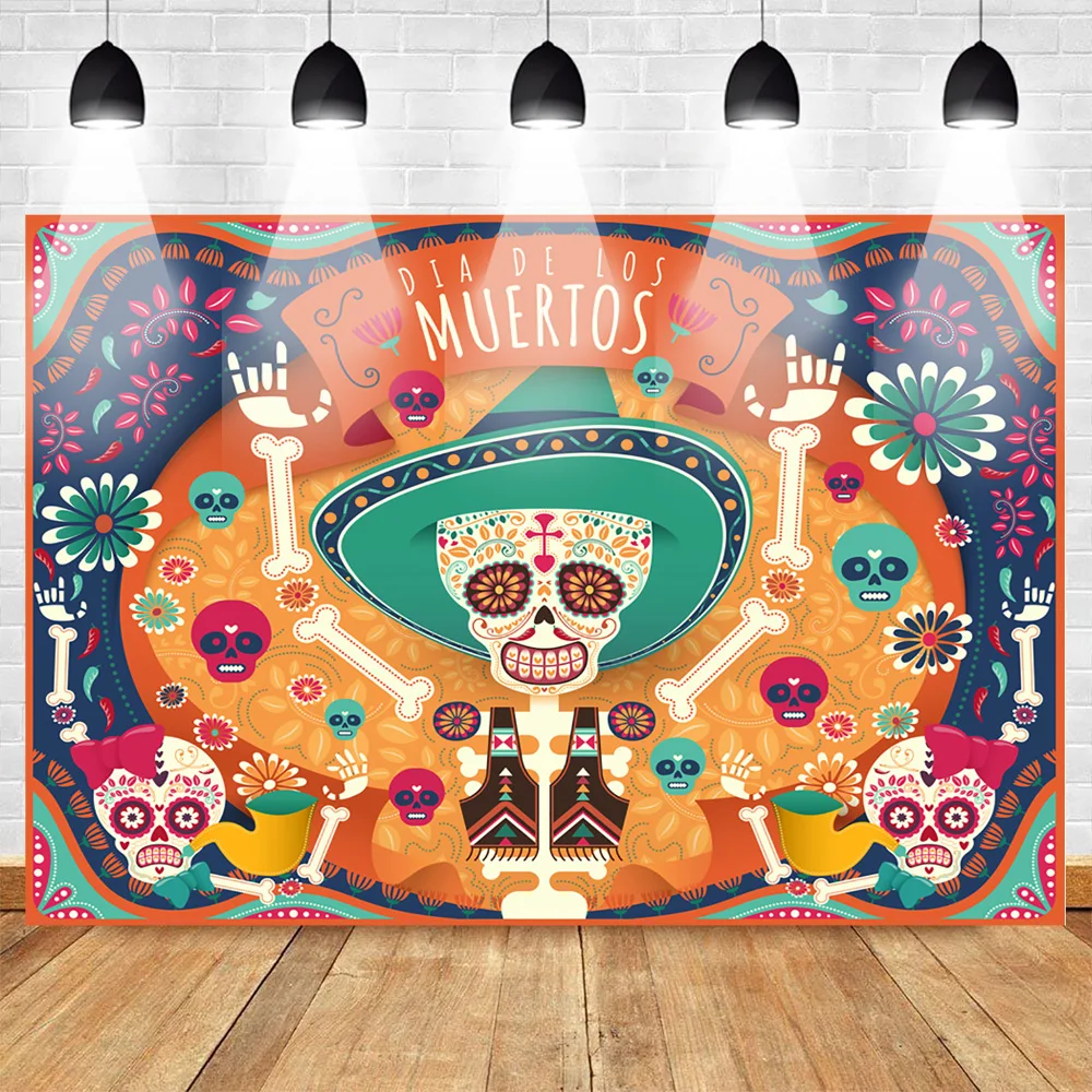 

Mehofoto Day of the Dead Photography Backdrops Mexico's Skull Skeleton Event Banner Decor Photo Background for Party Decorations