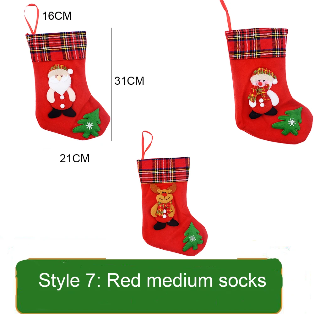 1PCS Christmas Stockings Hanging Christmas Tree Decoration Ornaments New Year Candy Bag Gifts Socks Stocking Xmas Ornament