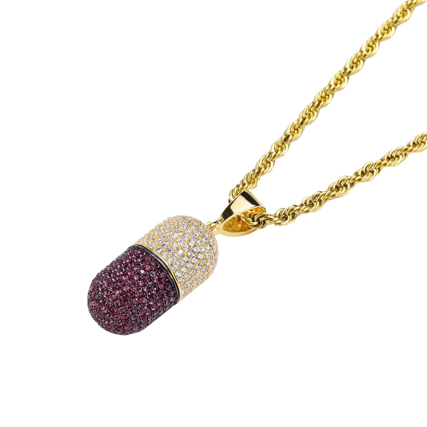 NYUK хип хоп модные ювелирные изделия ожерелье с капсулами можно открыть капсулы кулон кубический циркон медное ожерелье со льдом съемный унисекс