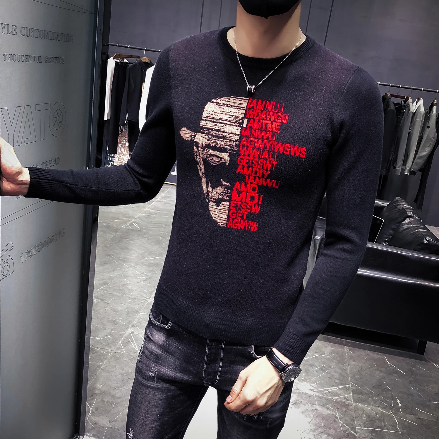 

2019 New Autumn Pull Homme Casual Slim Fit Brand Knitted Pullovers Erkek Kazak Winter Letter Stitching Printing Sweater Men's