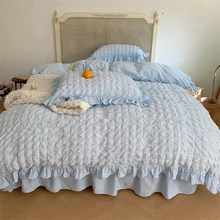 

Korean-style Seersucker Folds Washed Cotton Bedding Set Flat sheet/Bed Skirt Duvet Cover Set(1.5/1.8/2.0m Size,4pcs,7 Colors)