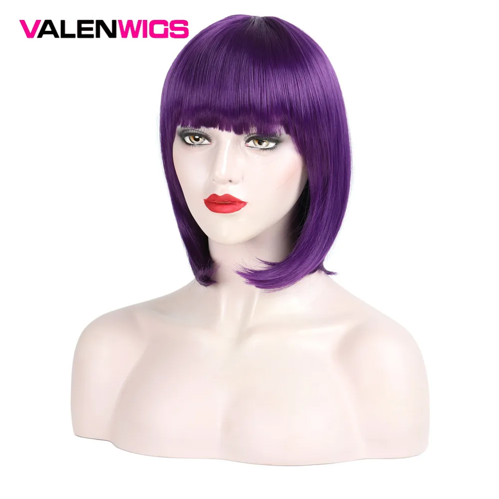 

Valenwigs Short Straight Bob Style Hair Wigs with Flat Bangs Synthetic Hair Cosplay Daily Party Wig for Women 7 colors available