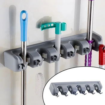 

Closet Kitchen Storage Space Saving 5 Position 6 Hooks Mop Organizer Wall Mount Tidy Magic Bathroom Broom Holder Home Garage