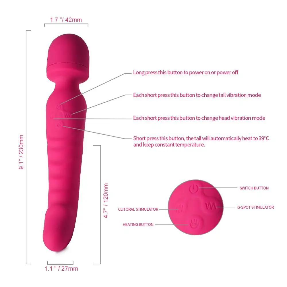 Heating Vibrator Av Wand Massager Vibrator Waterproof Soft Dildo Vibrator G Spot Clitoris Stimulator Adult Sex Toys for Woman 3