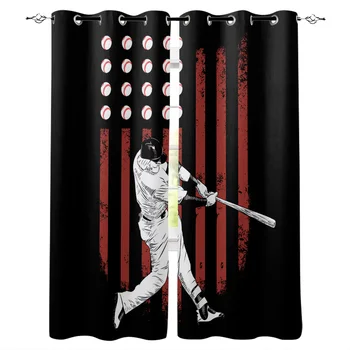 

Baseball American Flag Sports Black Window Curtain Living Room Bathroom Kitchen Curtains Luxury Home Decor
