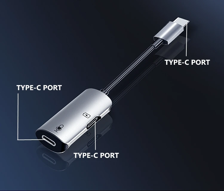 Кеджи 2-в-1 двойной Тип-C адаптер Тип C+ 3,5 Plug And Play с разъемом подачи внешнего сигнала Aux разветвитель Тип с портом типа C преобразователь для наушников адаптер Алюминий из алюминиевого сплава - Цвет: Dual Type-C II