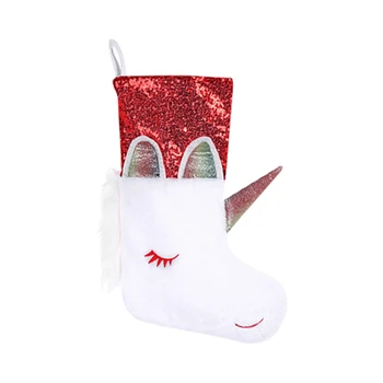 

Lovely White Unicorn Christmas Stockings Sequin Embroidery Christma Stocking For Family Holiday Xmas Party Decorations