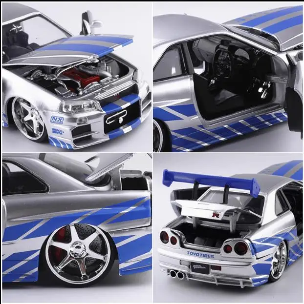 Модель автомобиля из сплава NISSAN R34 1:24 игрушка с высокой симуляцией скольжения