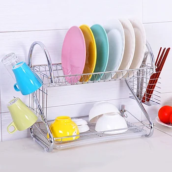 

Stainless Steel Multi-functional Drainer Basket 2 Tiers Home Kitchen Sink Dish Drying Rack Holder Cutlery Cup Organizer Plated