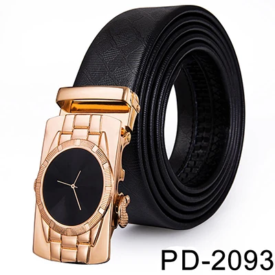 PD-2093-DE-A Hi-Tie, известный бренд, мужской ремень, Воловья кожа, натуральная кожа, черный ремень, автоматическая Золотая Пряжка, высокое качество, деловые мужские ремни - Цвет: PD-2093-DE-A