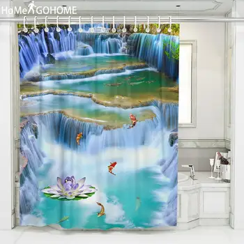 

Psychedelic Shower Curtain 3D Waterfall Lotus Flowers Boho Waterproof Fabric Curtain for Bath Bathing Bathroom Home Decorations